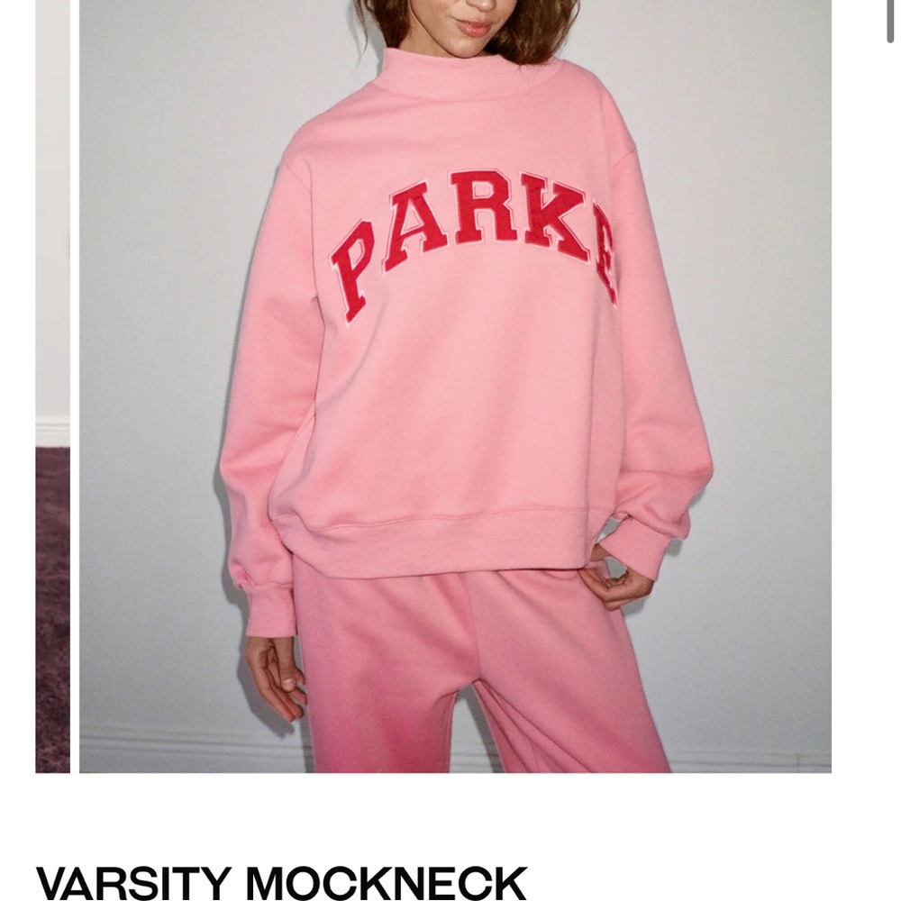 Parke Pink Varsity Mock Neck color: lover size: L/XL
